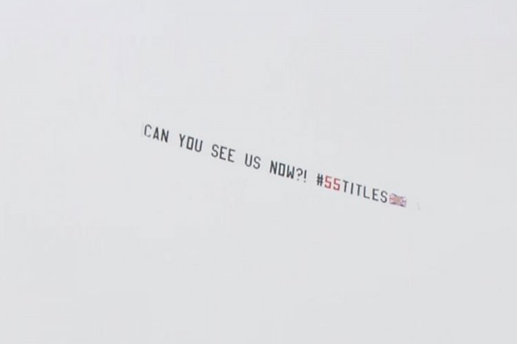 Rangers fans taunt Celtic with flyover at Tannadice as Ibrox club close in on 55th title