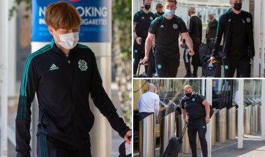 Celtic stars arrive at Glasgow Airport ahead of flight to Netherlands for Alkmaar clash