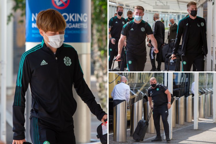 Celtic stars arrive at Glasgow Airport ahead of flight to Netherlands for Alkmaar clash