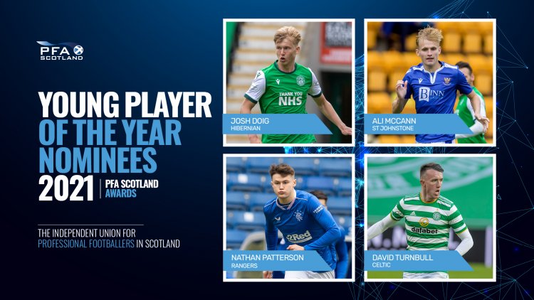 Celtic's Turnbull and Rangers' Patterson battle it out with SFWA winner Doig and McCann for PFA young player of the year