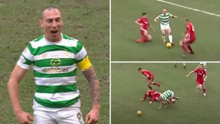 Never Forget When Scott Brown Celebrated After Getting Absolutely Clattered By Three Aberdeen Players