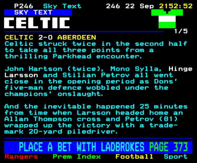 Photo Of The Day: Teletext Updates, A Recent Football Memory | The Cel